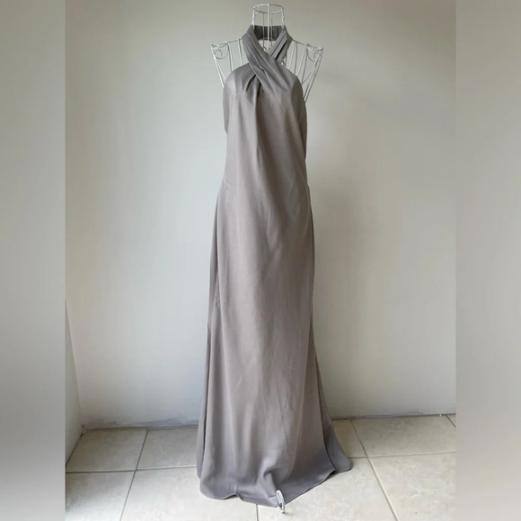 NWT Anthropologie BHLDN Ruby Satin Charmeuse Dress hatter backless maxi grey 8 - Picture 10 of 16